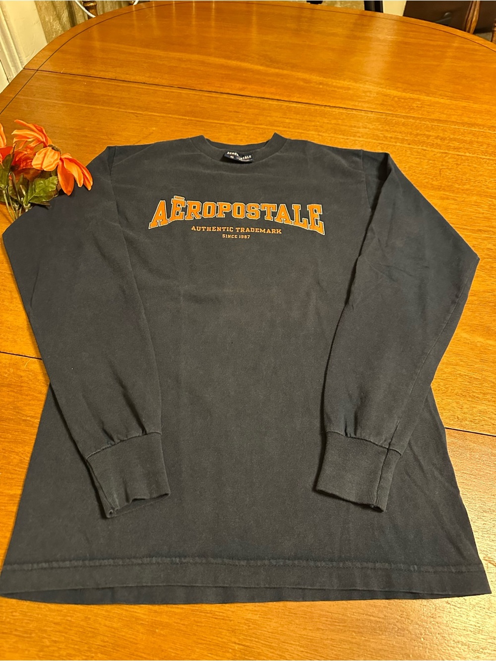 Men’s Aeropostale Navy Long Sleeve Shirt with Orange Logo